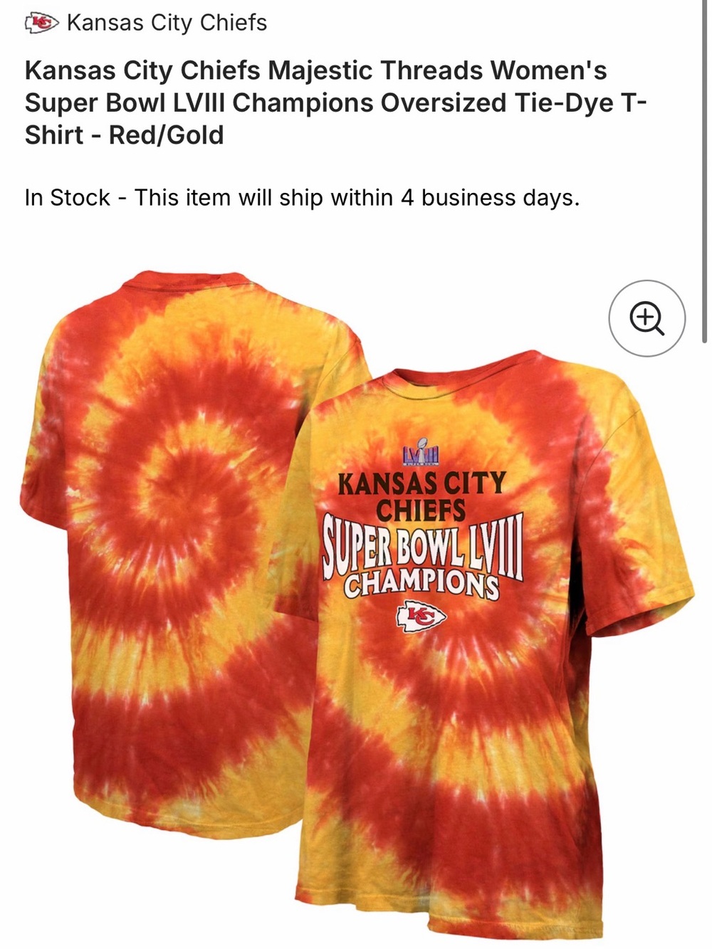 NWT Kansas City Chiefs  Majestic Threads Super Bowl Champions Tie Dye Shirt - L